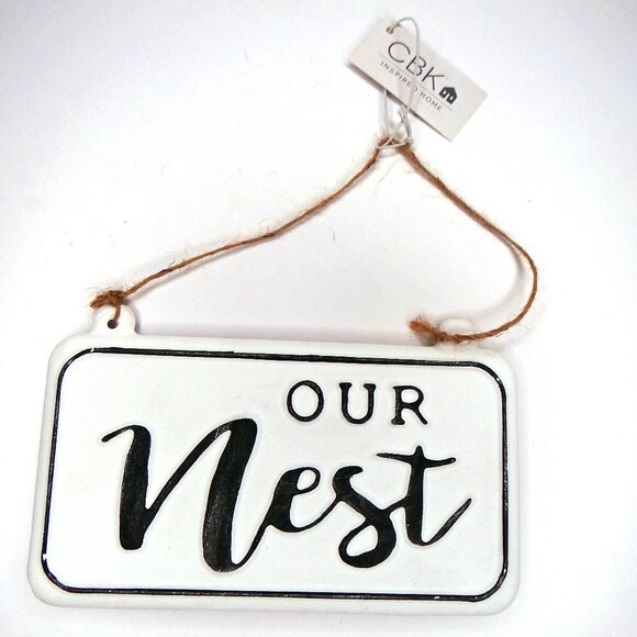 Ganz OUR NEST Hanging Sign Rustic Farmhouse Black & White NWT - Picture 1 of 2